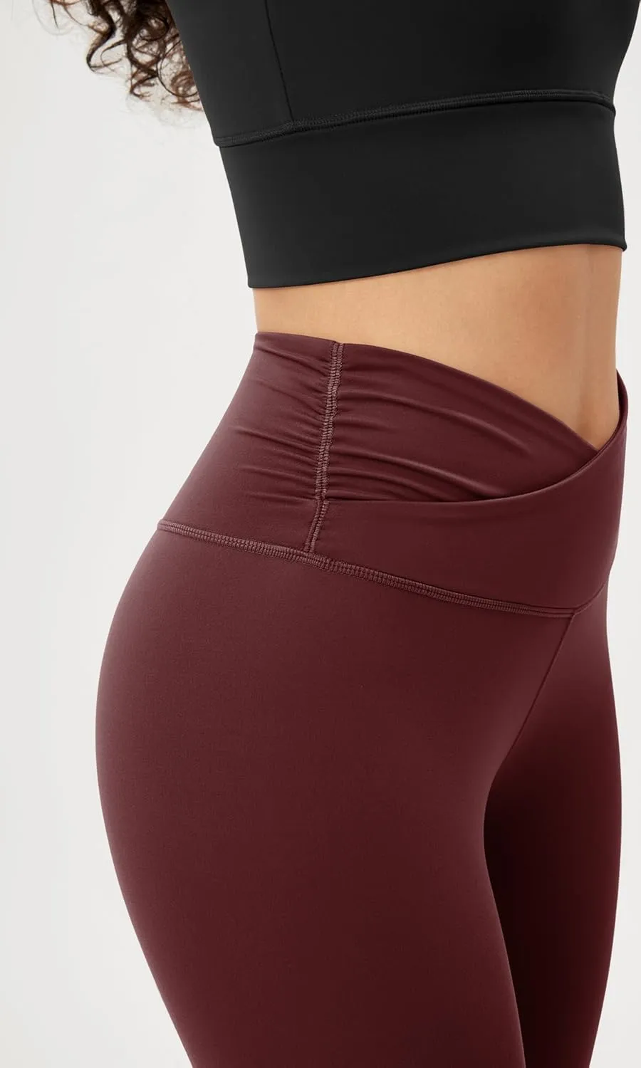 ODODOS Women's Cross Waist Yoga Leggings with Inner Pocket, 23"/25"/28" Gathered Crossover Workout Yoga Pants