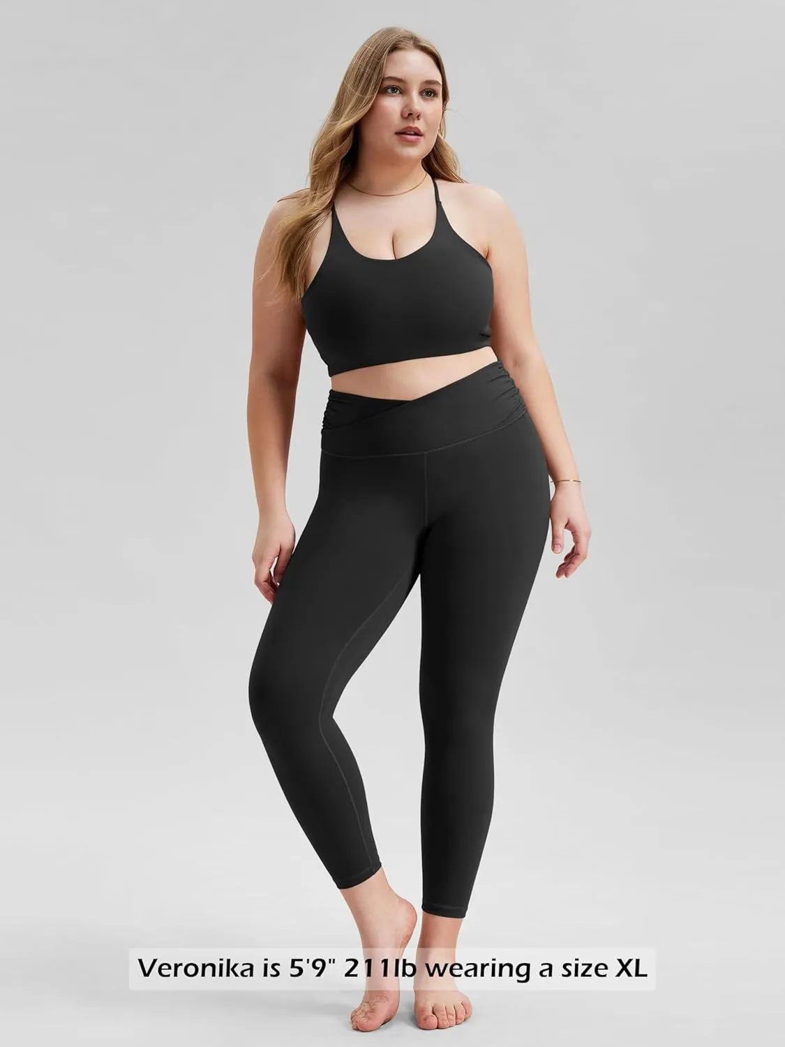 ODODOS Women's Cross Waist Yoga Leggings with Inner Pocket, 23"/25"/28" Gathered Crossover Workout Yoga Pants