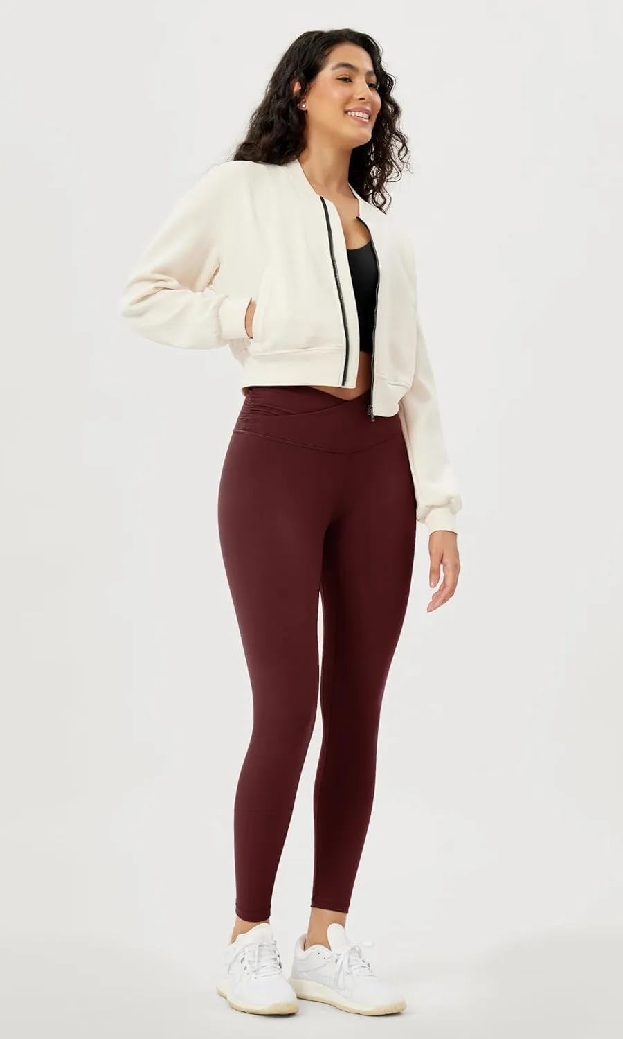 ODODOS Women's Cross Waist Yoga Leggings with Inner Pocket, 23"/25"/28" Gathered Crossover Workout Yoga Pants