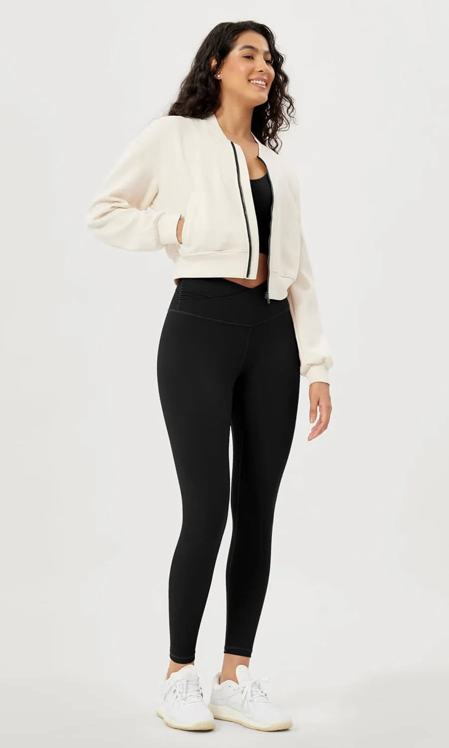 ODODOS Women's Cross Waist Yoga Leggings with Inner Pocket, 23"/25"/28" Gathered Crossover Workout Yoga Pants