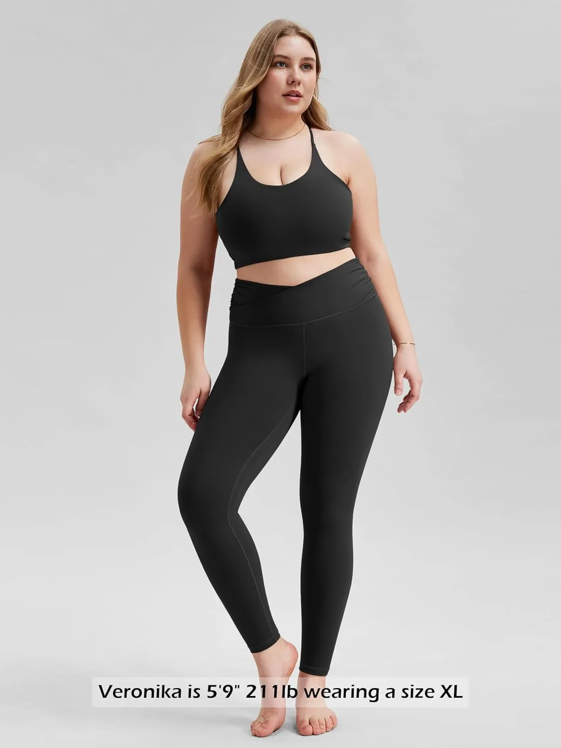 ODODOS Women's Cross Waist Yoga Leggings with Inner Pocket, 23"/25"/28" Gathered Crossover Workout Yoga Pants