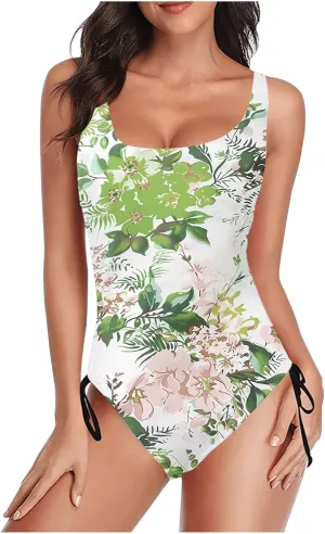 One Piece Swimsuit Women 2025 Vintage Tummy Control One Piece Bathing Suits V Neck Boho Floral Print Swimwear
