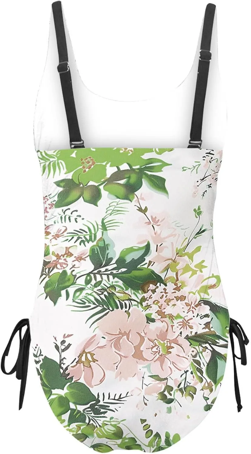 One Piece Swimsuit Women 2025 Vintage Tummy Control One Piece Bathing Suits V Neck Boho Floral Print Swimwear