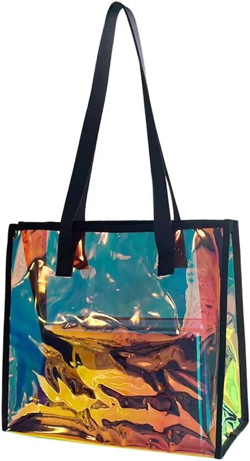 ONEART Iridescent Clear Tote Bag, Fashion Holographic Waterproof Beach Bag, Shoulder Handbag for Shopping, Gym, Travel