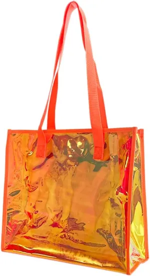 ONEART Iridescent Clear Tote Bag, Fashion Holographic Waterproof Beach Bag, Shoulder Handbag for Shopping, Gym, Travel
