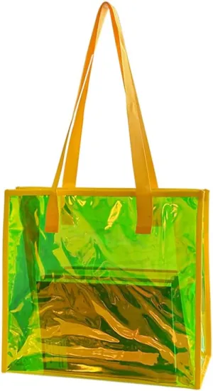 ONEART Iridescent Clear Tote Bag, Fashion Holographic Waterproof Beach Bag, Shoulder Handbag for Shopping, Gym, Travel