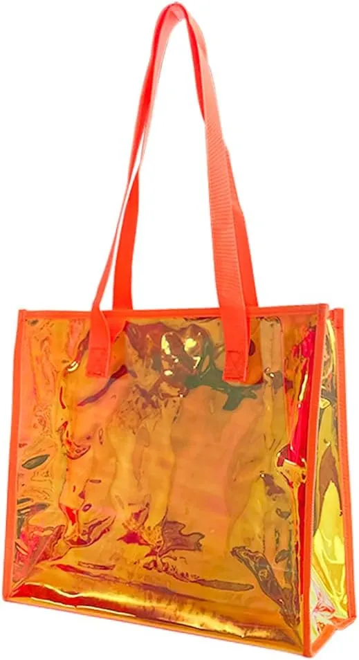 ONEART Iridescent Clear Tote Bag, Fashion Holographic Waterproof Beach Bag, Shoulder Handbag for Shopping, Gym, Travel