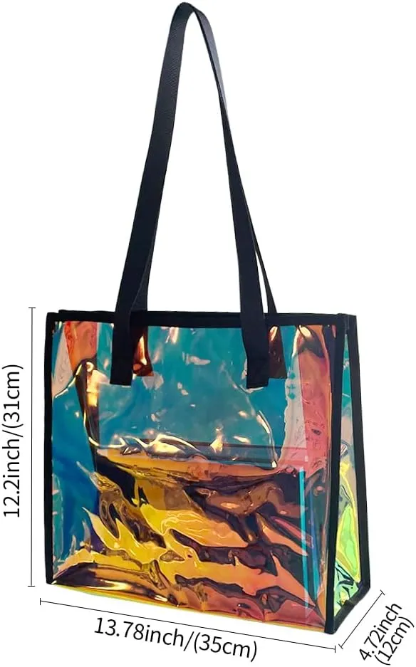ONEART Iridescent Clear Tote Bag, Fashion Holographic Waterproof Beach Bag, Shoulder Handbag for Shopping, Gym, Travel