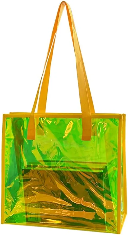 ONEART Iridescent Clear Tote Bag, Fashion Holographic Waterproof Beach Bag, Shoulder Handbag for Shopping, Gym, Travel