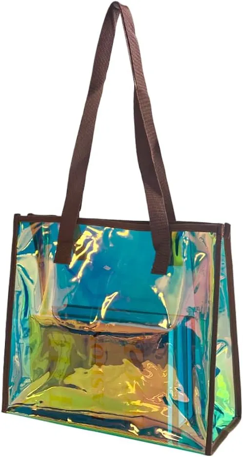 ONEART Iridescent Clear Tote Bag, Fashion Holographic Waterproof Beach Bag, Shoulder Handbag for Shopping, Gym, Travel