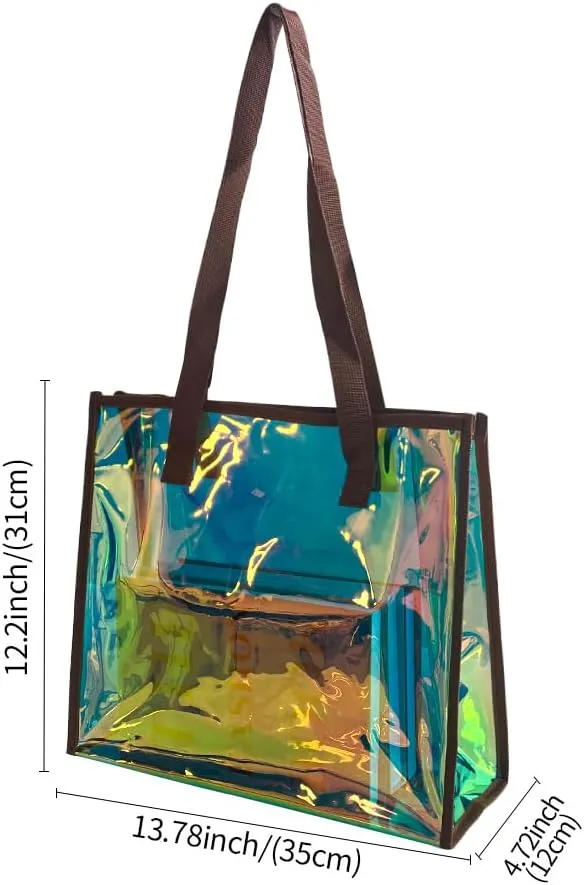 ONEART Iridescent Clear Tote Bag, Fashion Holographic Waterproof Beach Bag, Shoulder Handbag for Shopping, Gym, Travel