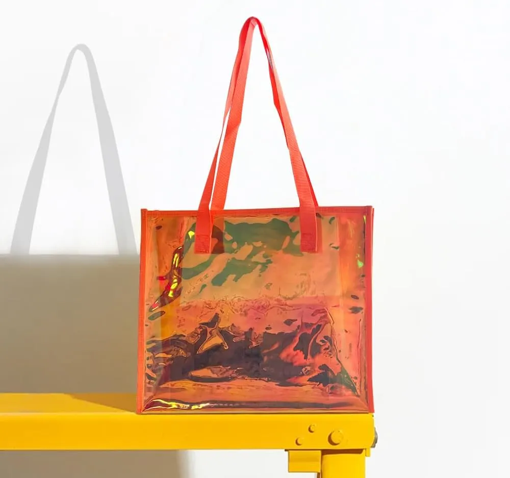 ONEART Iridescent Clear Tote Bag, Fashion Holographic Waterproof Beach Bag, Shoulder Handbag for Shopping, Gym, Travel