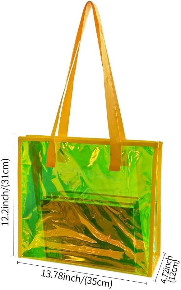 ONEART Iridescent Clear Tote Bag, Fashion Holographic Waterproof Beach Bag, Shoulder Handbag for Shopping, Gym, Travel