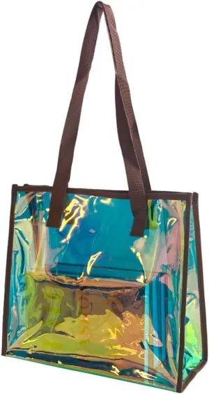 ONEART Iridescent Clear Tote Bag, Fashion Holographic Waterproof Beach Bag, Shoulder Handbag for Shopping, Gym, Travel