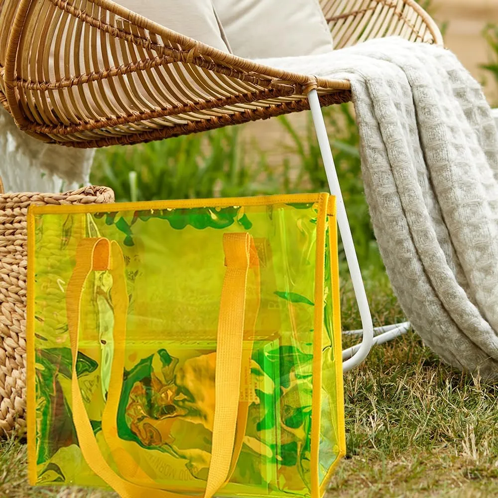 ONEART Iridescent Clear Tote Bag, Fashion Holographic Waterproof Beach Bag, Shoulder Handbag for Shopping, Gym, Travel