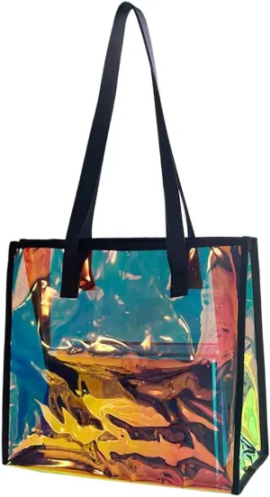 ONEART Iridescent Clear Tote Bag, Fashion Holographic Waterproof Beach Bag, Shoulder Handbag for Shopping, Gym, Travel