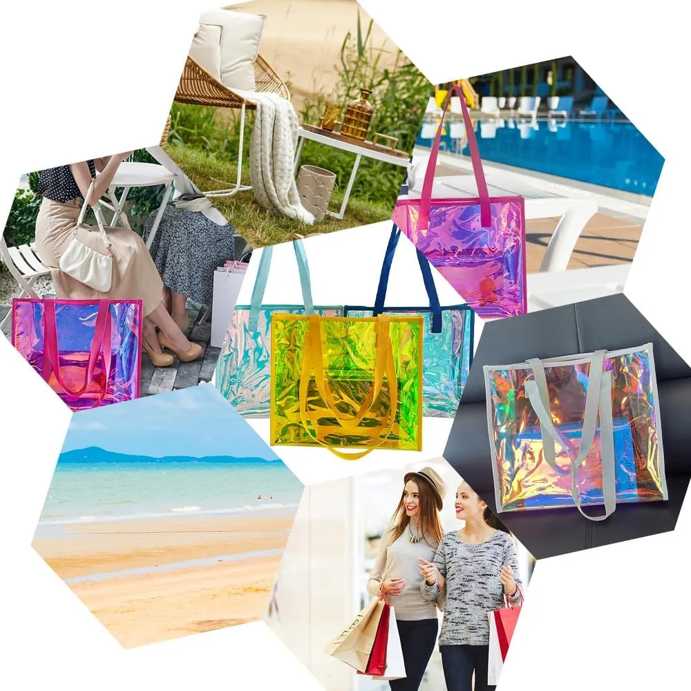 ONEART Iridescent Clear Tote Bag, Fashion Holographic Waterproof Beach Bag, Shoulder Handbag for Shopping, Gym, Travel