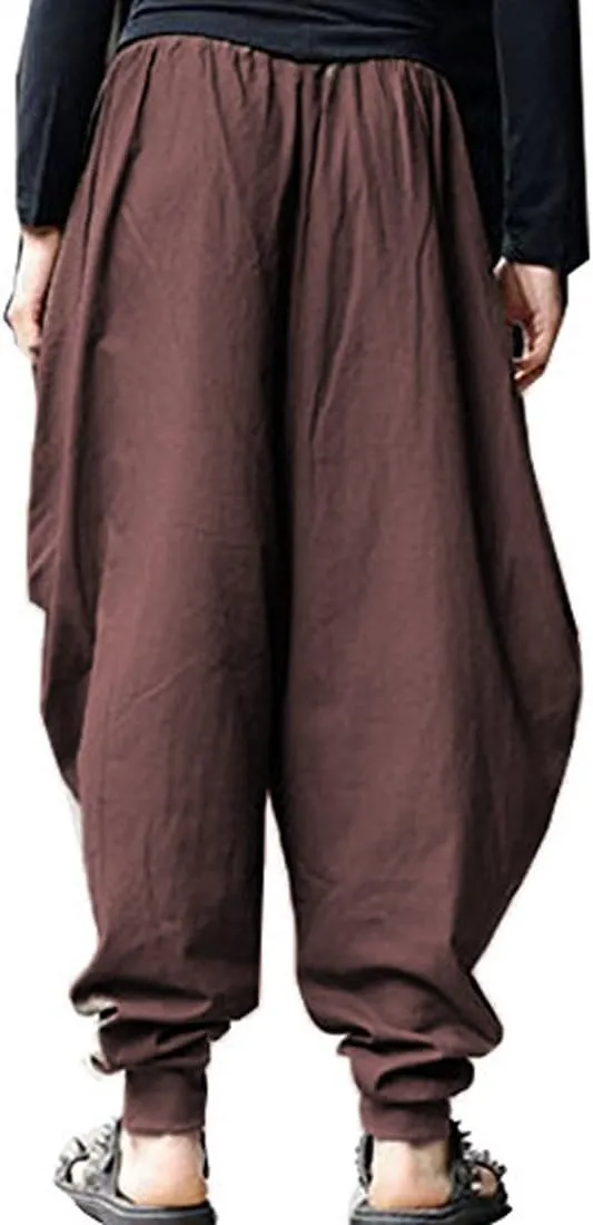 ONTTNO Men's Harem Pants Loose Stretchy Waist Casual Hippie Trousers