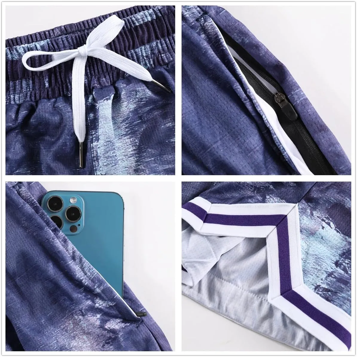 OPALOS 3 Pack Basketball Shorts for Men with Zipper Pockets,Active Athletic Shorts