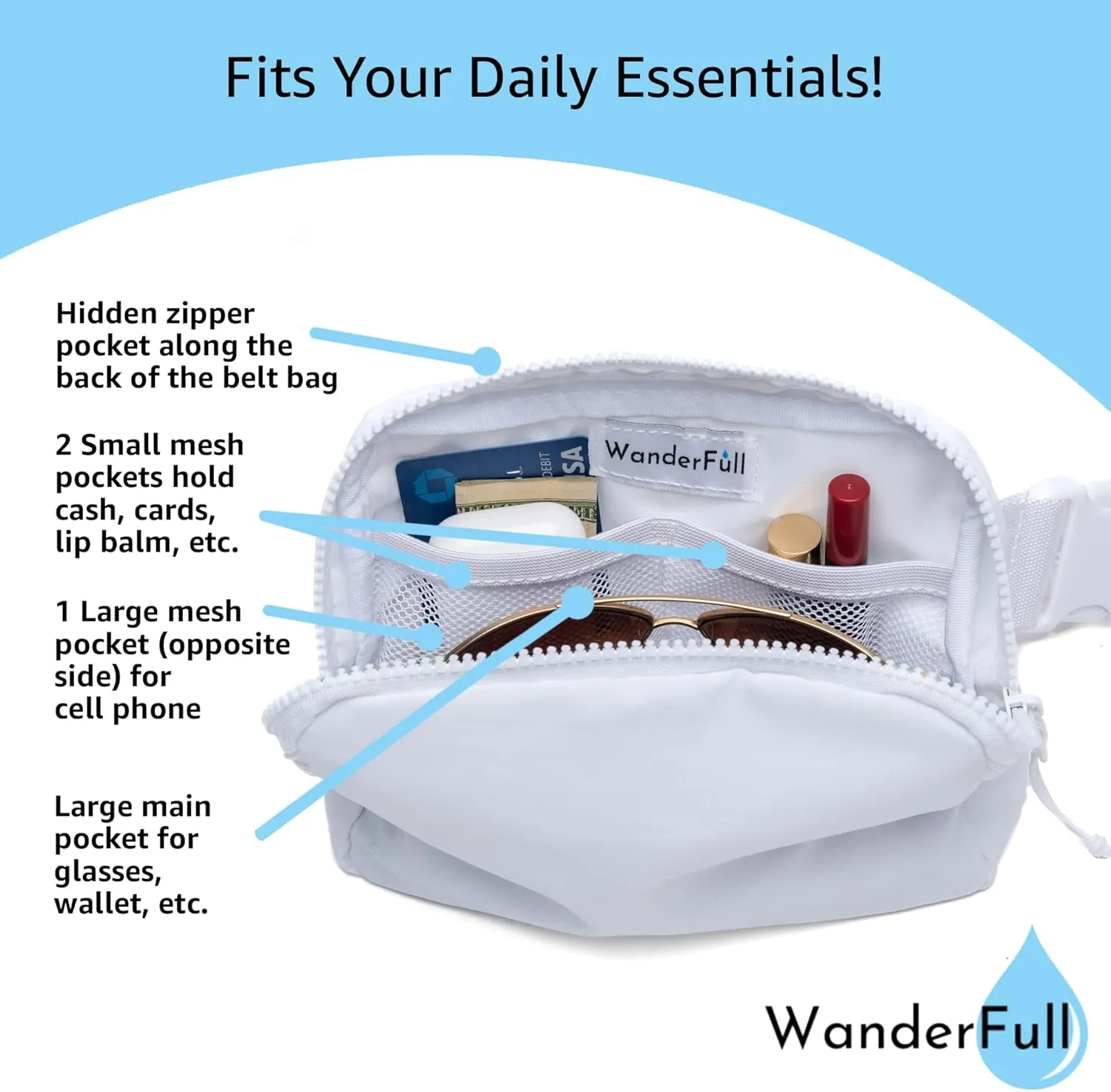 Original Crossbody HydroBeltbag | Fanny Pack with Removable Water Bottle Holder | Adjustable Waist Bag for Carrying Your Purse, Phone, Accessories (Burnt Orange/White Stripe)