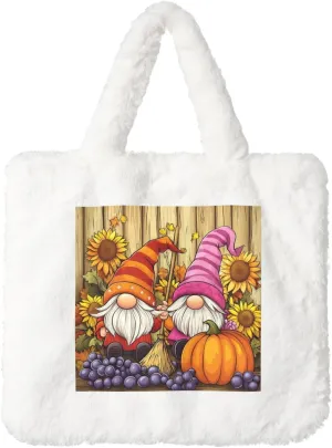 OSAM SPACE Cute Gnomes Women Tote Bag, Thanksgiving Cute Fuzzy Plush Shoulder Bag, Purse Coin Pouch Accessories Tote Handbag for Winter Daily Work Dating