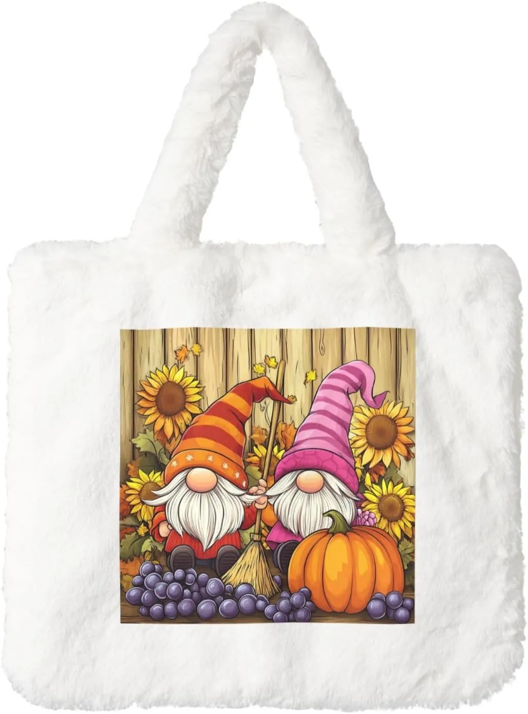 OSAM SPACE Cute Gnomes Women Tote Bag, Thanksgiving Cute Fuzzy Plush Shoulder Bag, Purse Coin Pouch Accessories Tote Handbag for Winter Daily Work Dating