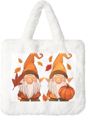 OSAM SPACE Gnome Pumpkins Women Tote Bag, Thanksgiving Cute Fuzzy Plush Shoulder Bag, Purse Coin Pouch Accessories Tote Handbag for Winter Daily Work Dating