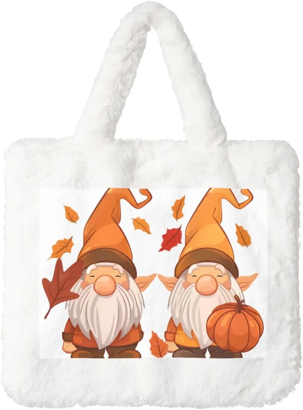 OSAM SPACE Gnome Pumpkins Women Tote Bag, Thanksgiving Cute Fuzzy Plush Shoulder Bag, Purse Coin Pouch Accessories Tote Handbag for Winter Daily Work Dating