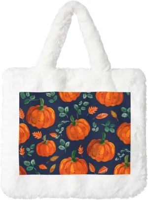 OSAM SPACE Orange Pumpkins Women Tote Bag, Thanksgiving Fall Cute Fuzzy Plush Shoulder Bag, Purse Coin Pouch Accessories Tote Handbag for Winter Daily Work Dating