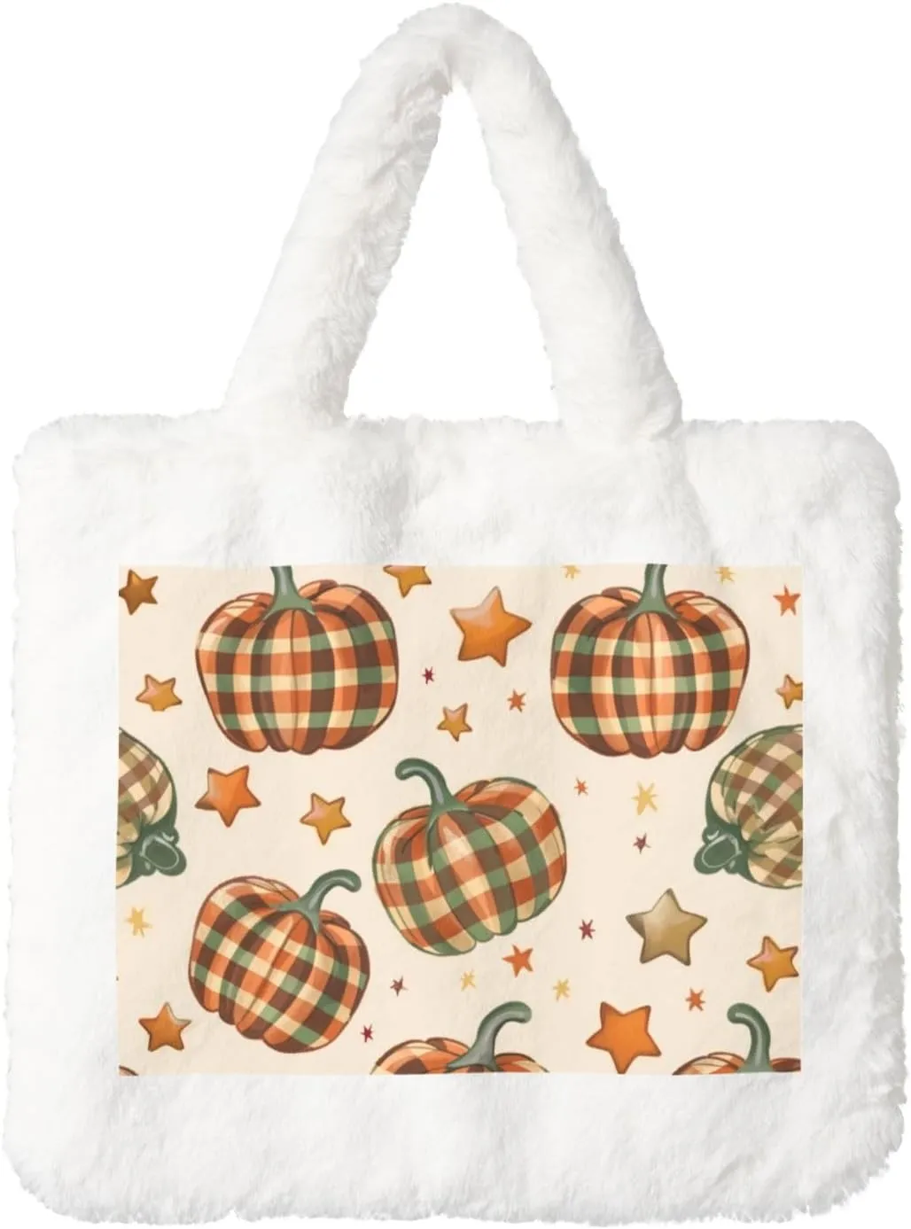 OSAM SPACE Pumpkins Plaid Women Tote Bag, Thanksgiving Cute Fuzzy Plush Shoulder Bag, Purse Coin Pouch Accessories Tote Handbag for Winter Daily Work Dating