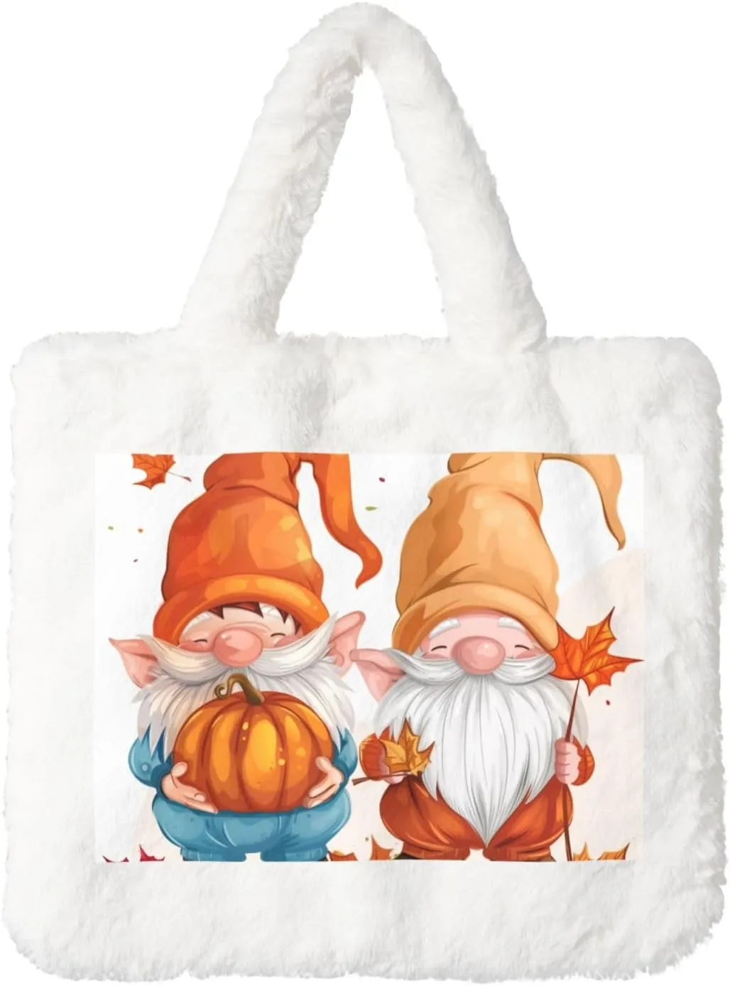OSAM SPACE Thanksgiving Fall Maple Women Tote Bag, Gnome Cute Fuzzy Plush Shoulder Bag, Purse Coin Pouch Accessories Tote Handbag for Winter Daily Work Dating