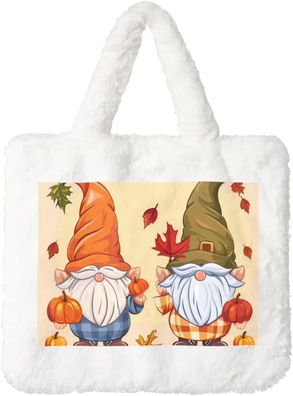 OSAM SPACE Thanksgiving Gnome Women Tote Bag, Fall Maple Cute Fuzzy Plush Shoulder Bag, Purse Coin Pouch Accessories Tote Handbag for Winter Daily Work Dating