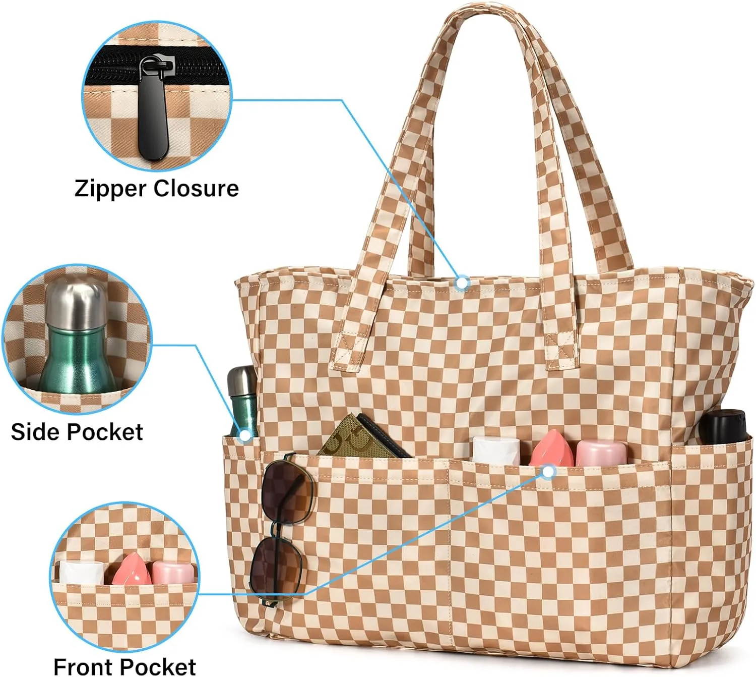 oscaurt Beach Bags for Women Large Waterproof Sandproof Beach Tote Swim Pool Bag with Zipper for Travel Vacation Essentials