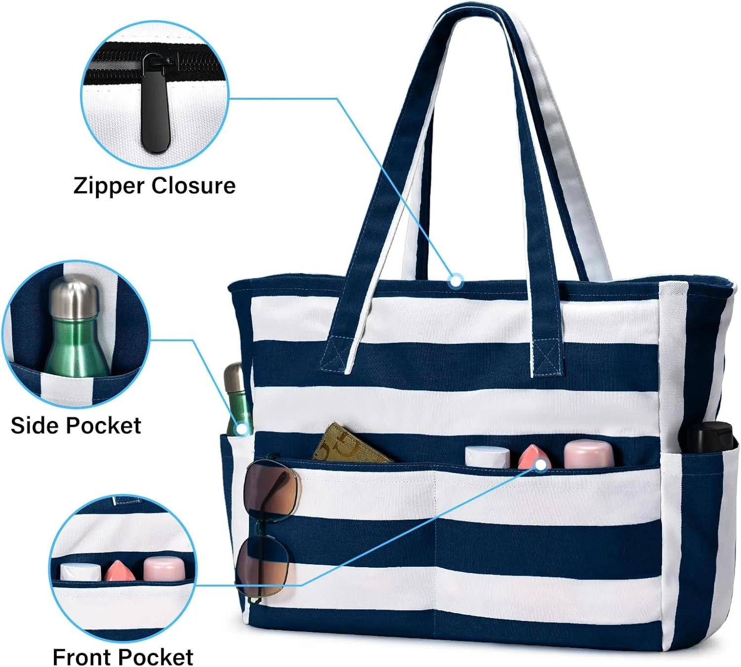 oscaurt Beach Bags for Women Large Waterproof Sandproof Beach Tote Swim Pool Bag with Zipper for Travel Vacation Essentials
