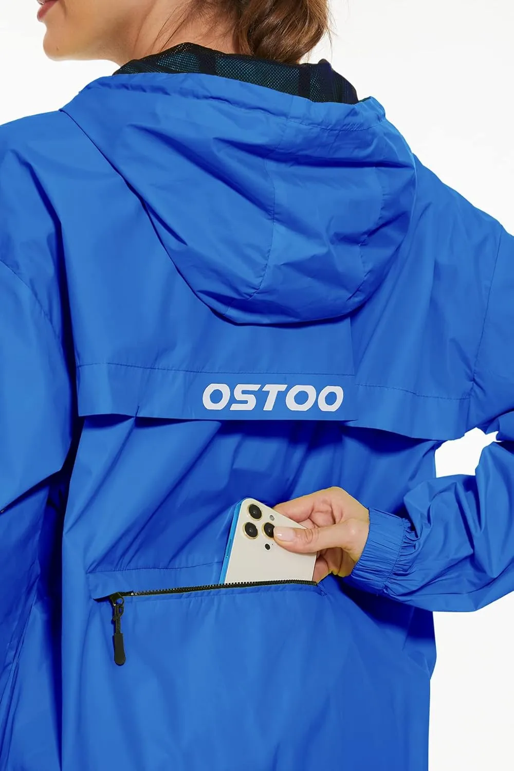 OSTOO Women's Running Cycling Lightweight Rain Jacket Waterproof with Hood Hiking Wind Breakers Pullover