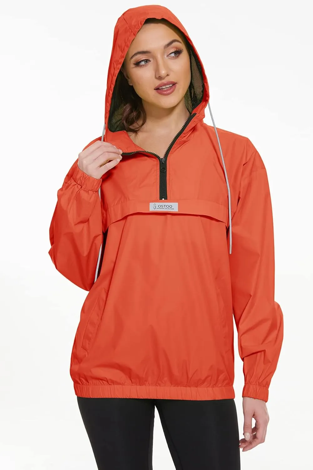 OSTOO Women's Running Cycling Lightweight Rain Jacket Waterproof with Hood Hiking Wind Breakers Pullover