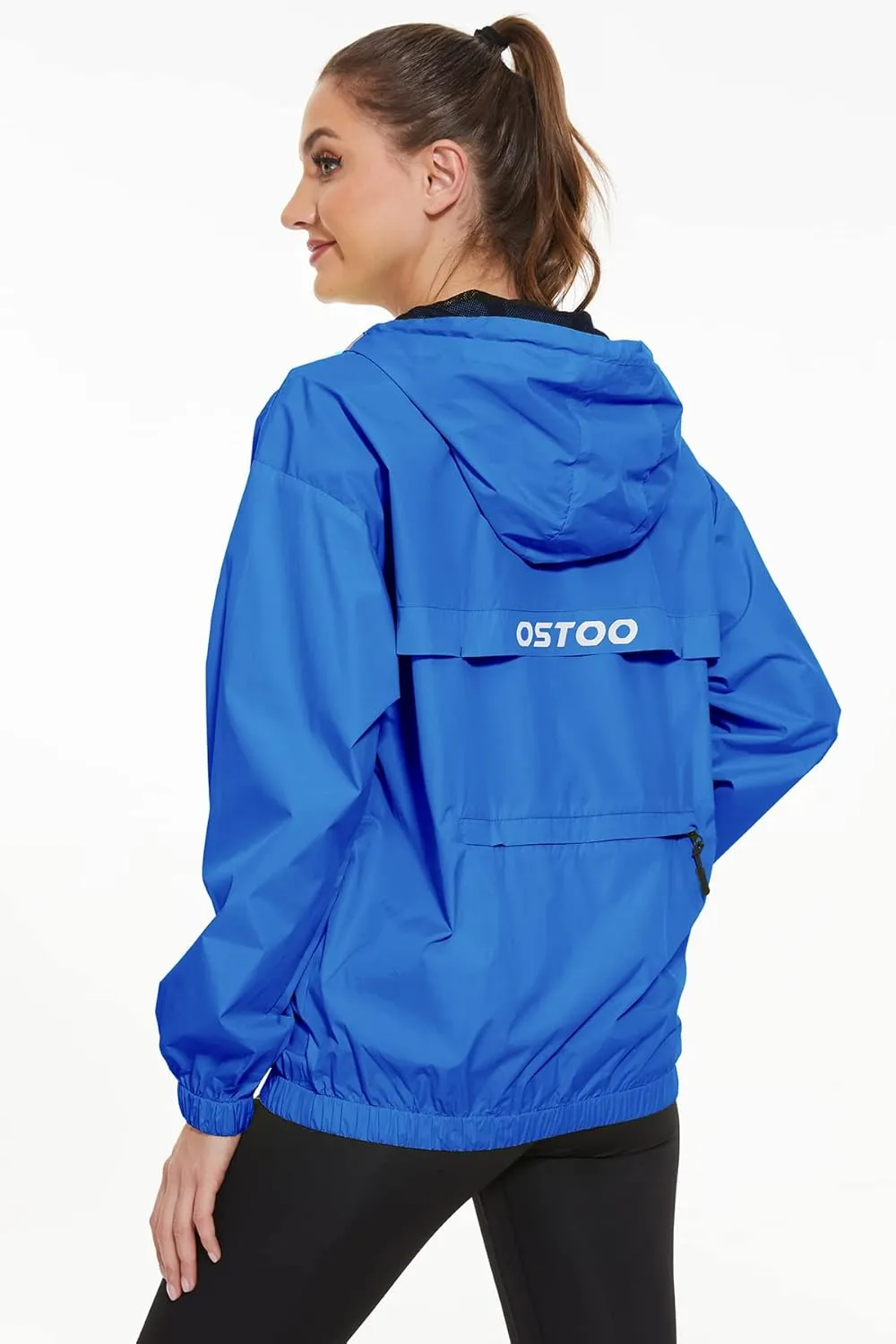 OSTOO Women's Running Cycling Lightweight Rain Jacket Waterproof with Hood Hiking Wind Breakers Pullover