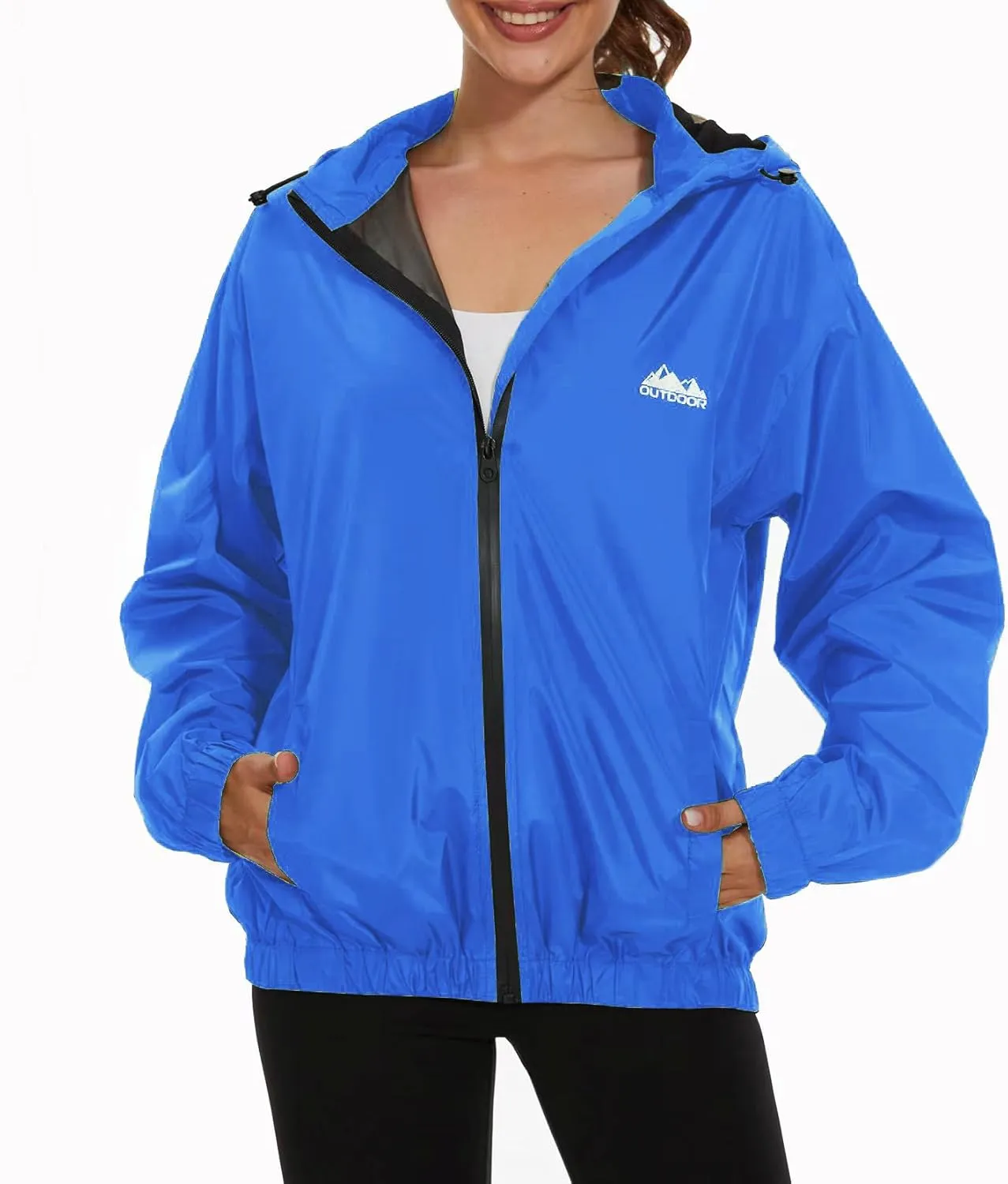 OSTOO Women's Running Cycling Lightweight Rain Jacket Waterproof with Hood Hiking Wind Breakers Pullover