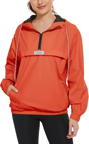 OSTOO Women's Running Cycling Lightweight Rain Jacket Waterproof with Hood Hiking Wind Breakers Pullover