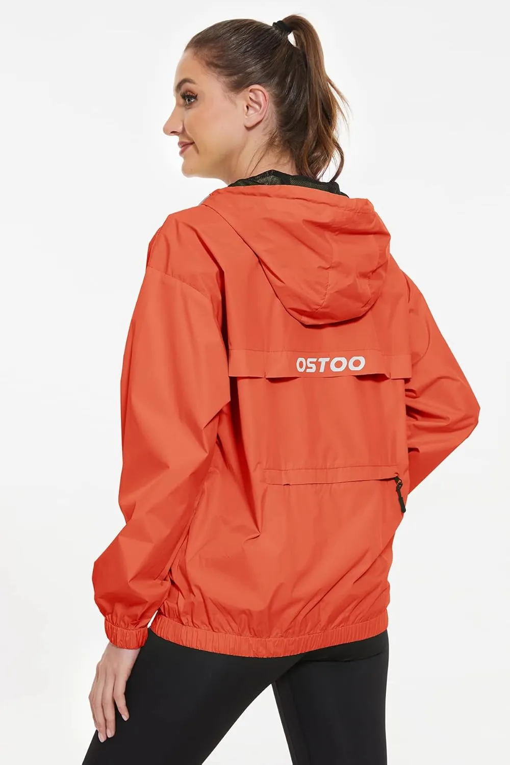 OSTOO Women's Running Cycling Lightweight Rain Jacket Waterproof with Hood Hiking Wind Breakers Pullover