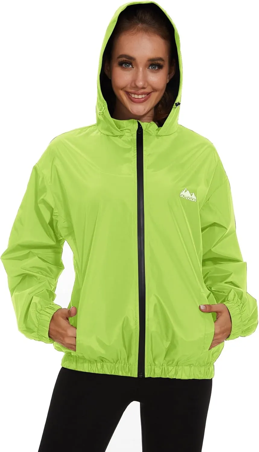 OSTOO Women's Running Cycling Lightweight Rain Jacket Waterproof with Hood Hiking Wind Breakers Pullover