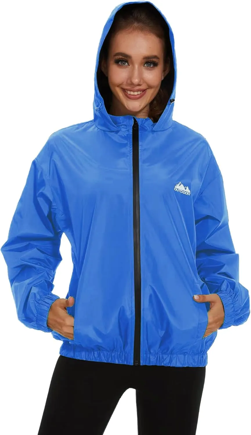 OSTOO Women's Running Cycling Lightweight Rain Jacket Waterproof with Hood Hiking Wind Breakers Pullover
