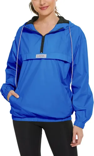 OSTOO Women's Running Cycling Lightweight Rain Jacket Waterproof with Hood Hiking Wind Breakers Pullover