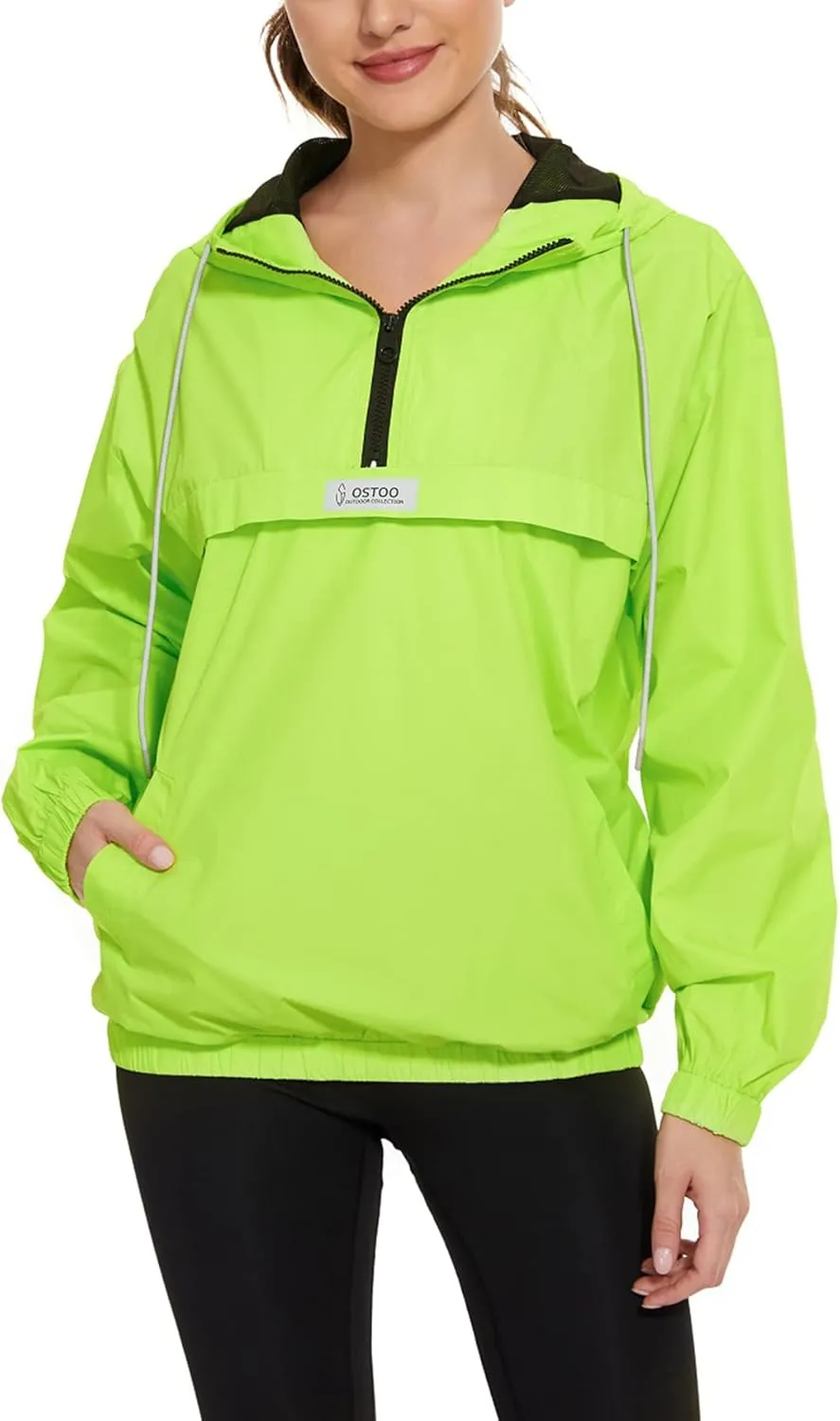 OSTOO Women's Running Cycling Lightweight Rain Jacket Waterproof with Hood Hiking Wind Breakers Pullover