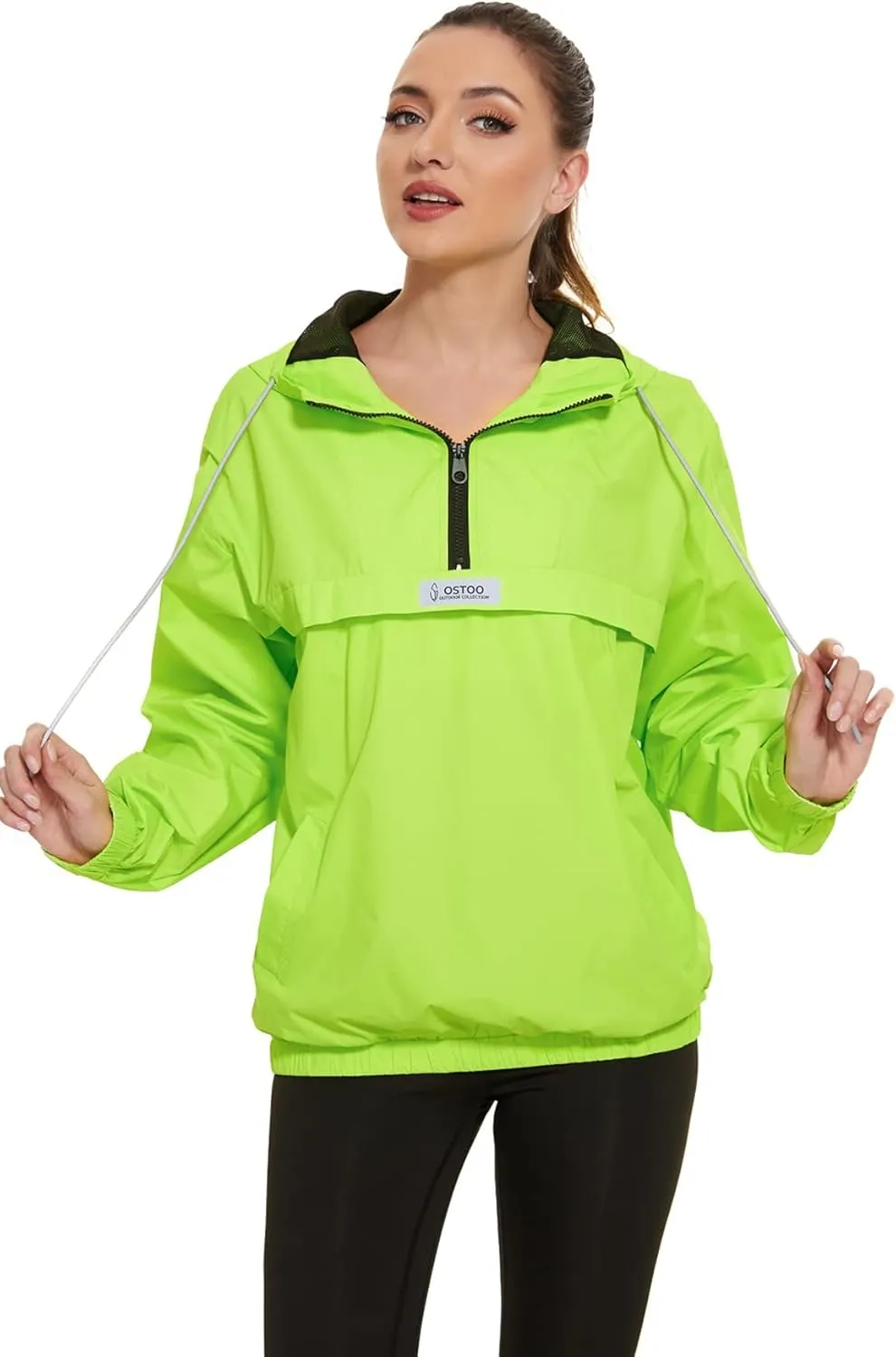 OSTOO Women's Running Cycling Lightweight Rain Jacket Waterproof with Hood Hiking Wind Breakers Pullover