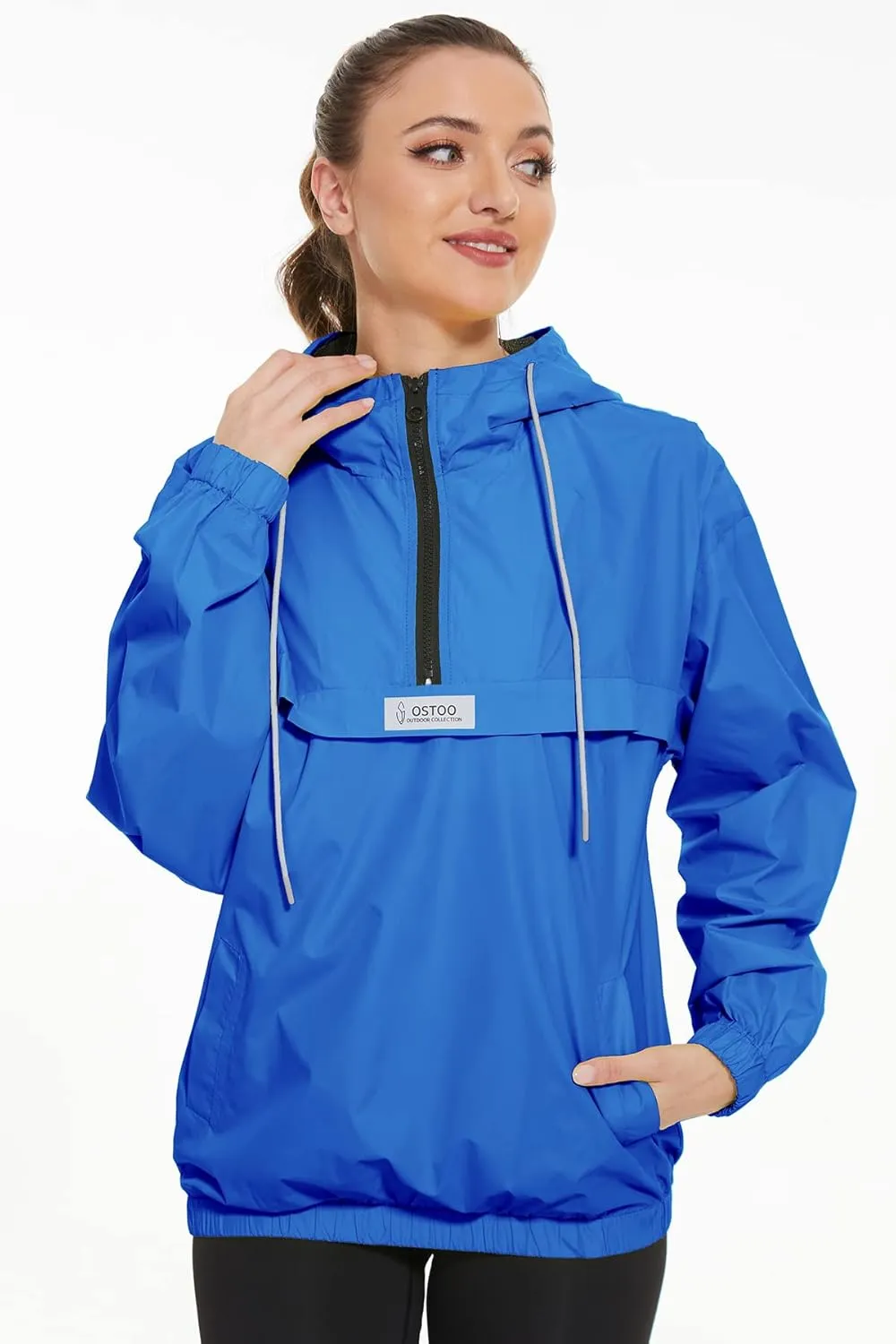 OSTOO Women's Running Cycling Lightweight Rain Jacket Waterproof with Hood Hiking Wind Breakers Pullover