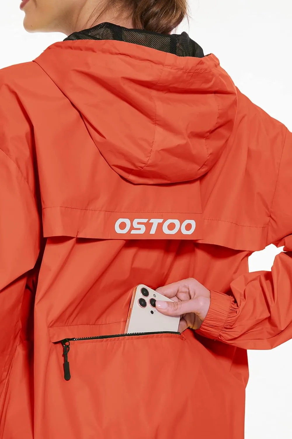 OSTOO Women's Running Cycling Lightweight Rain Jacket Waterproof with Hood Hiking Wind Breakers Pullover