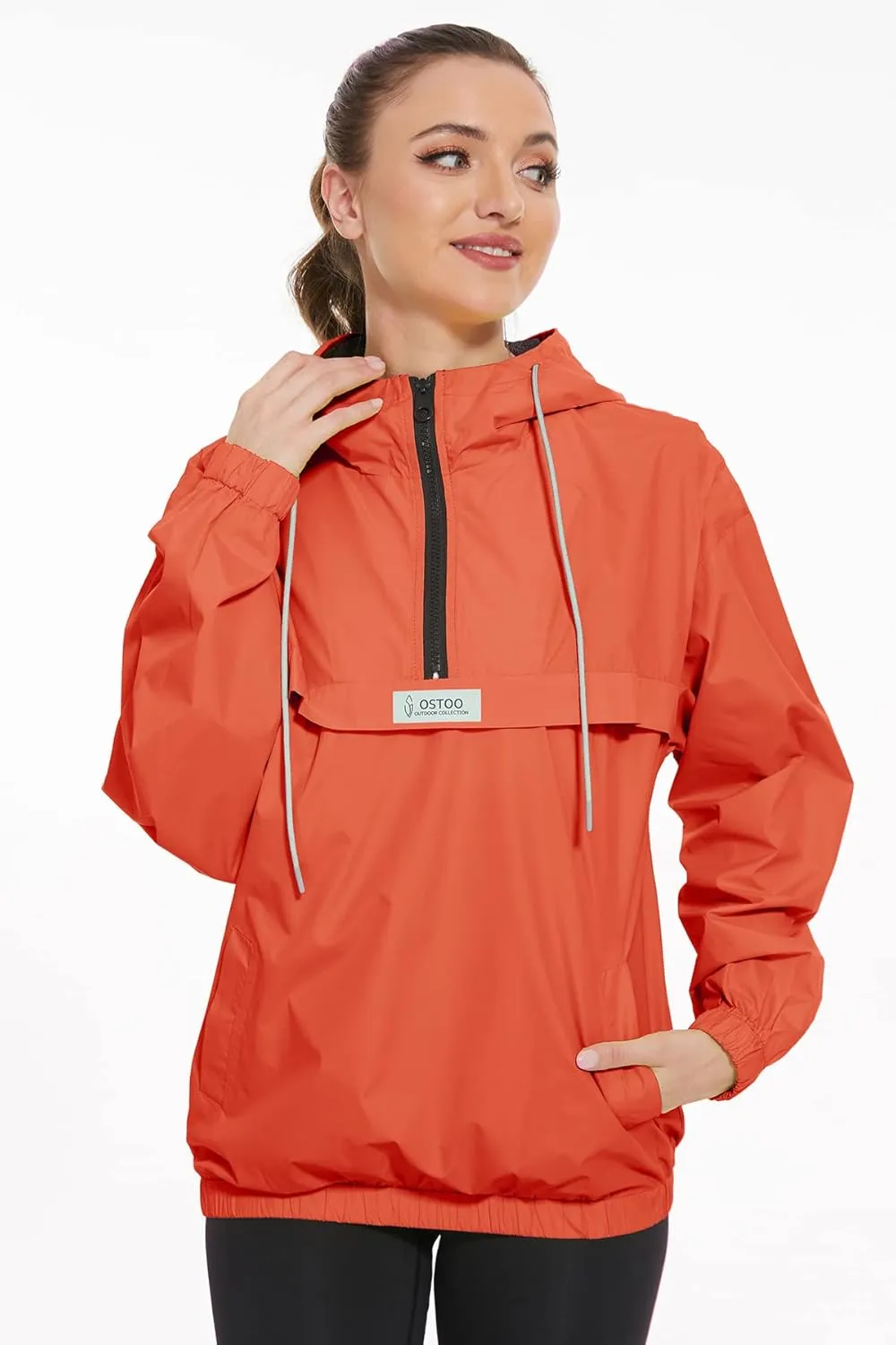 OSTOO Women's Running Cycling Lightweight Rain Jacket Waterproof with Hood Hiking Wind Breakers Pullover