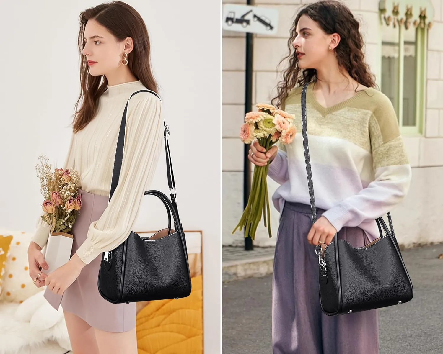 Over Earth Genuine Leather Satchel Handbags for Women Small Top Handle Crossbody Bag with Two Straps