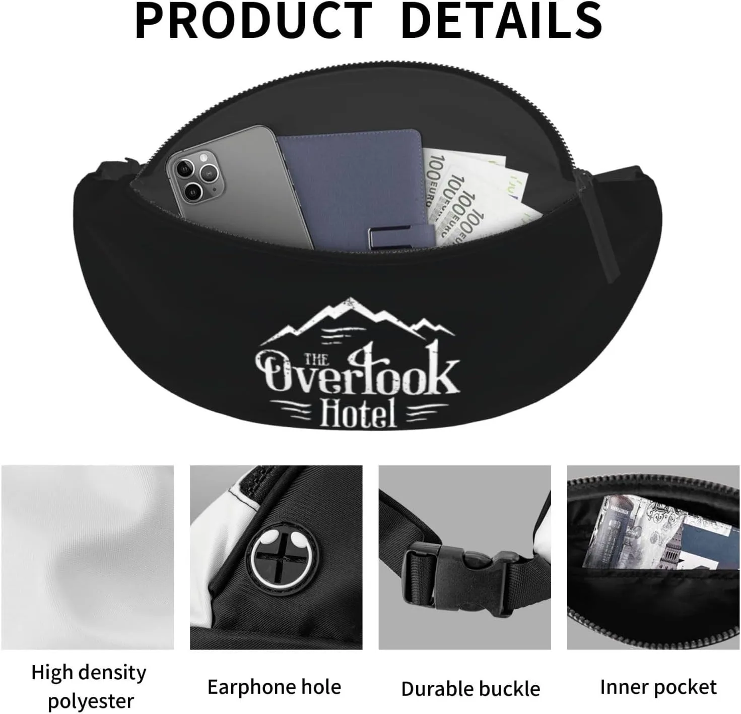 Overlook Hotel Unisex Adjustable Leisure Waist Bag Outdoor Sports Running Waist Bag Business Travel Mobile Phone Bag